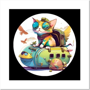 Cute Traveler Cat - Born to Explore - Colorful Cats Posters and Art